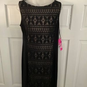 NWT black lace front panel dress by 9&CO.  Size 12